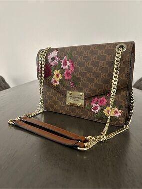 Karl Lagerfeld Brown Floral Chain Crossbody Bag
